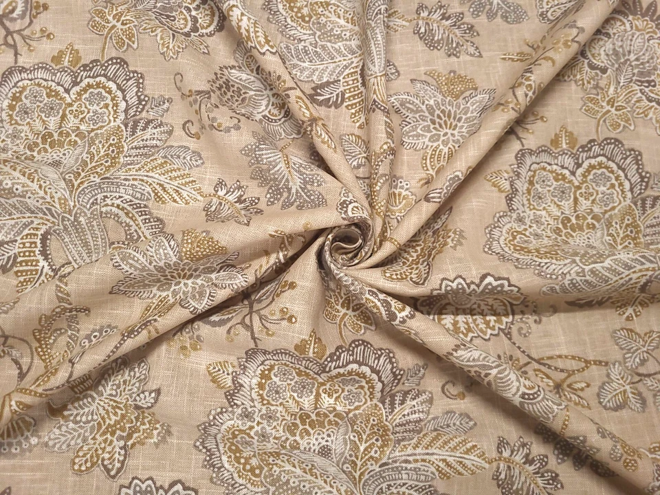 Covington HELMSLEY LINEN Beige Brown Floral Designer Print Drapery Uph Fabric - Image 4 of 4