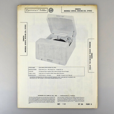 Zenith HFX14 HFX14E Record Player SAMS Photofact Service Manual 344-16