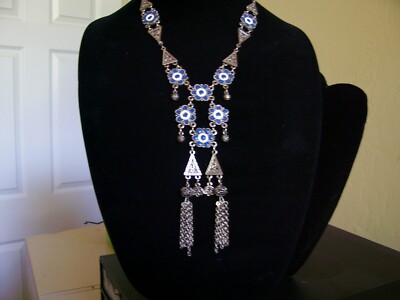 Vintage Middle Eastern Enamel Squash Blossom Type Necklace