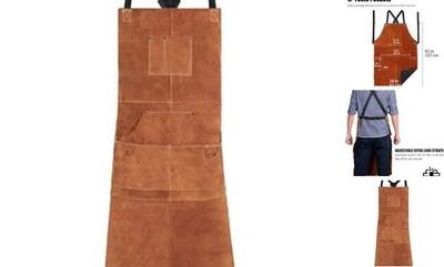  Leather Welding Apron with 6 Pockets - Heat & Flame-Resistant Apron, Brown