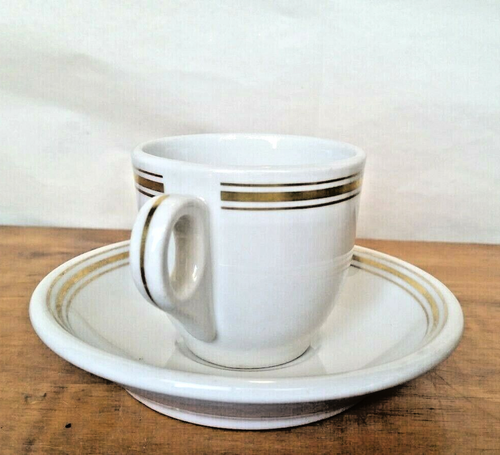 DEMITASSE CUP/SAUCER WHITE W/GOLD STRIPES RESTAURANT CHINA - Picture 3 of 6