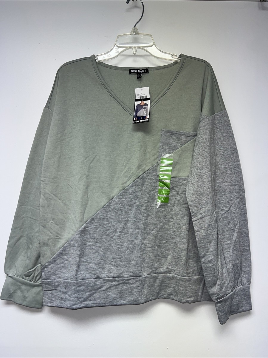 Steve Madden Womens Desert Sage/Gray Pull Over Shirt Size Large Soft Casual