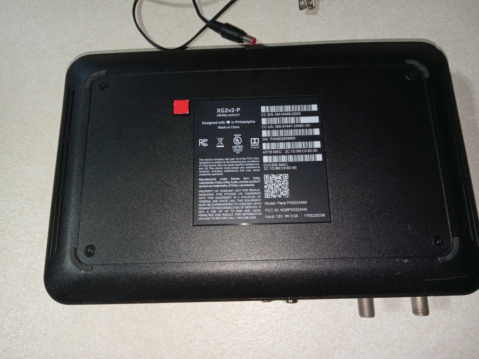 XFINITY X1 XG2v2P Pace PX022ANC Dolby HD TV Cable Box with AC Power Supply Cord eBay