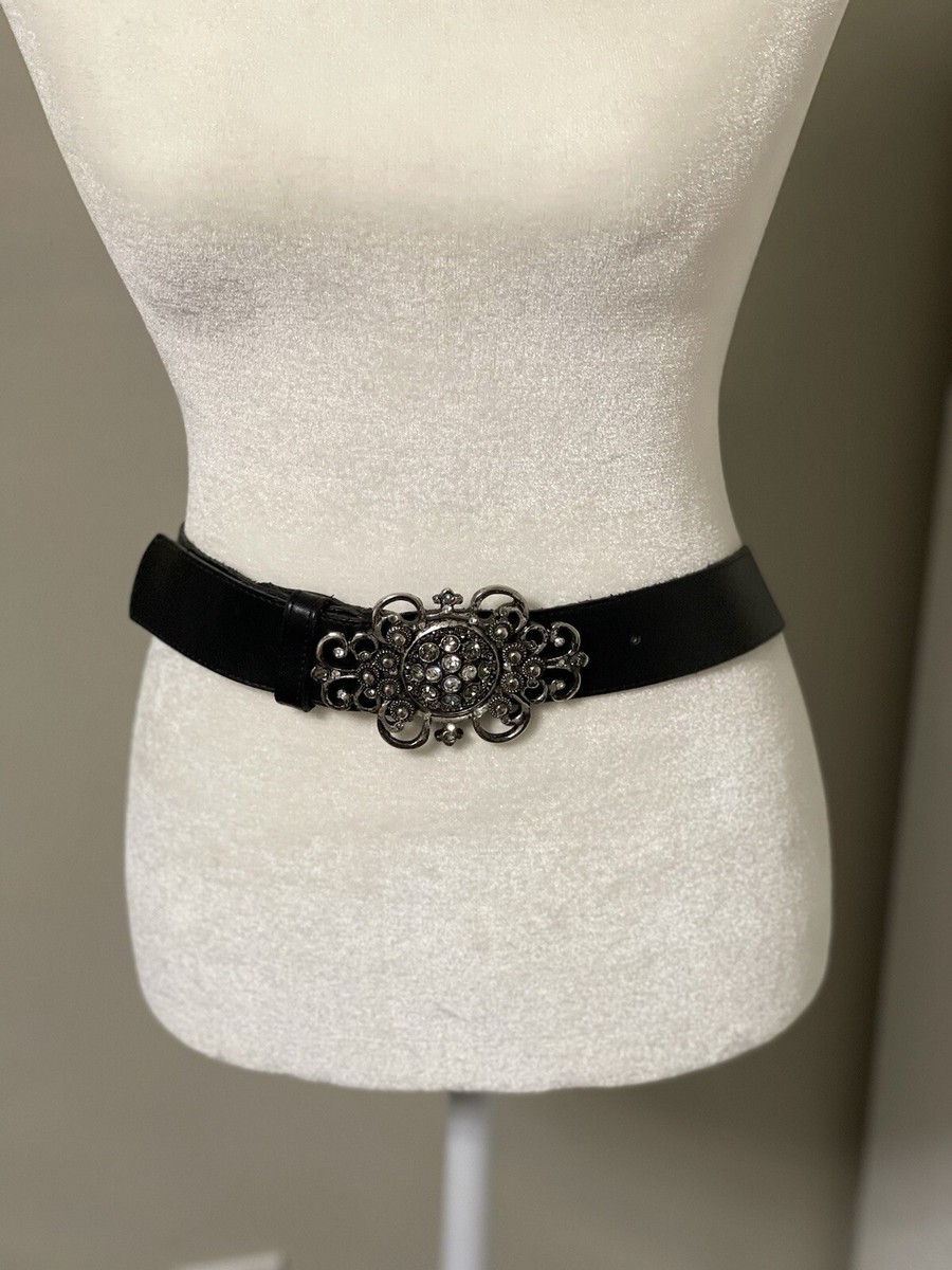Leatherock Genuine Leather Belt Rhinestones Buckle Black  display picture 1
