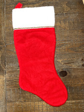 Vintage 60s 70s Christmas Stocking Red Faux Fur White Cuff 24" Tall Sparkle Trim