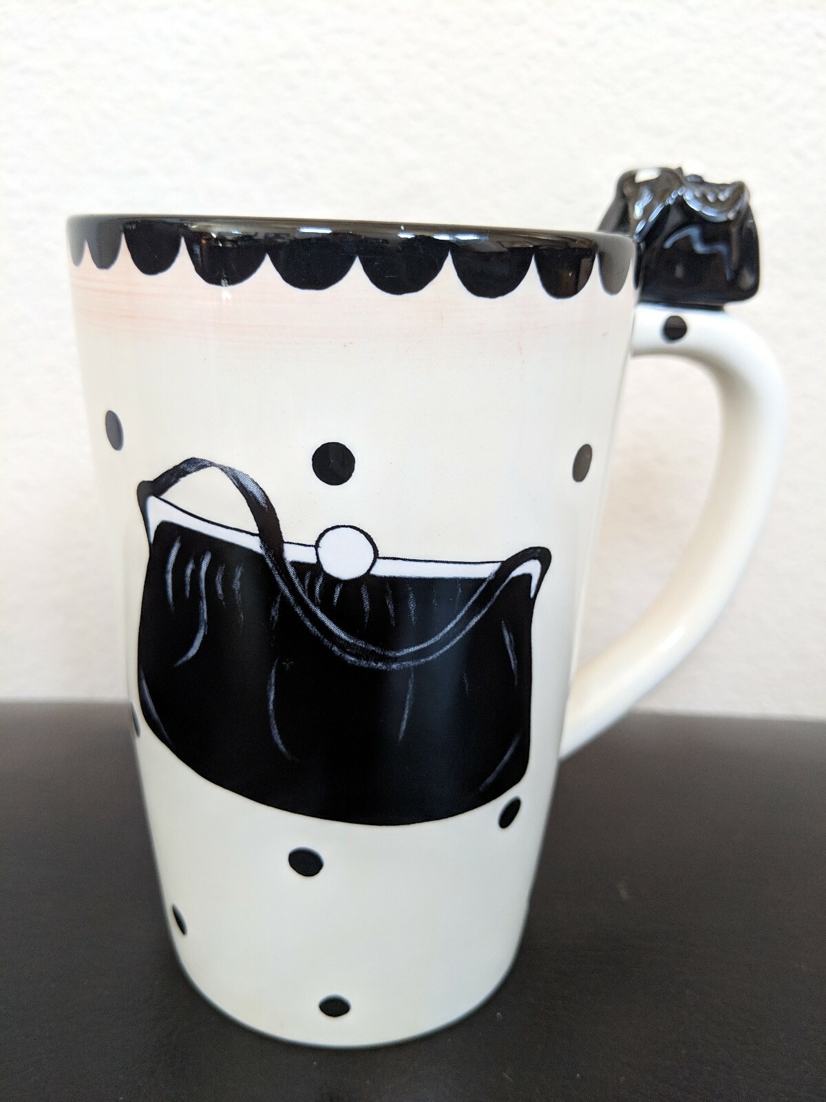 Tall Ivory and Black Polka Dot Sakura Handbag Design Coffee Table Mug-image