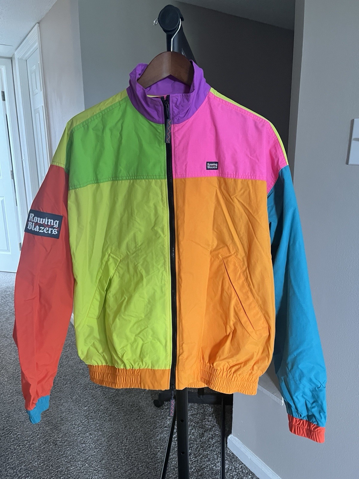 FILA RARO Blazer da canottaggio giacca a vento neon colorblock zip M Medium