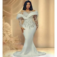 Elegant Mermaid Wedding Dress Crystals Beaded Lace Appliques Satin Bridal Gown