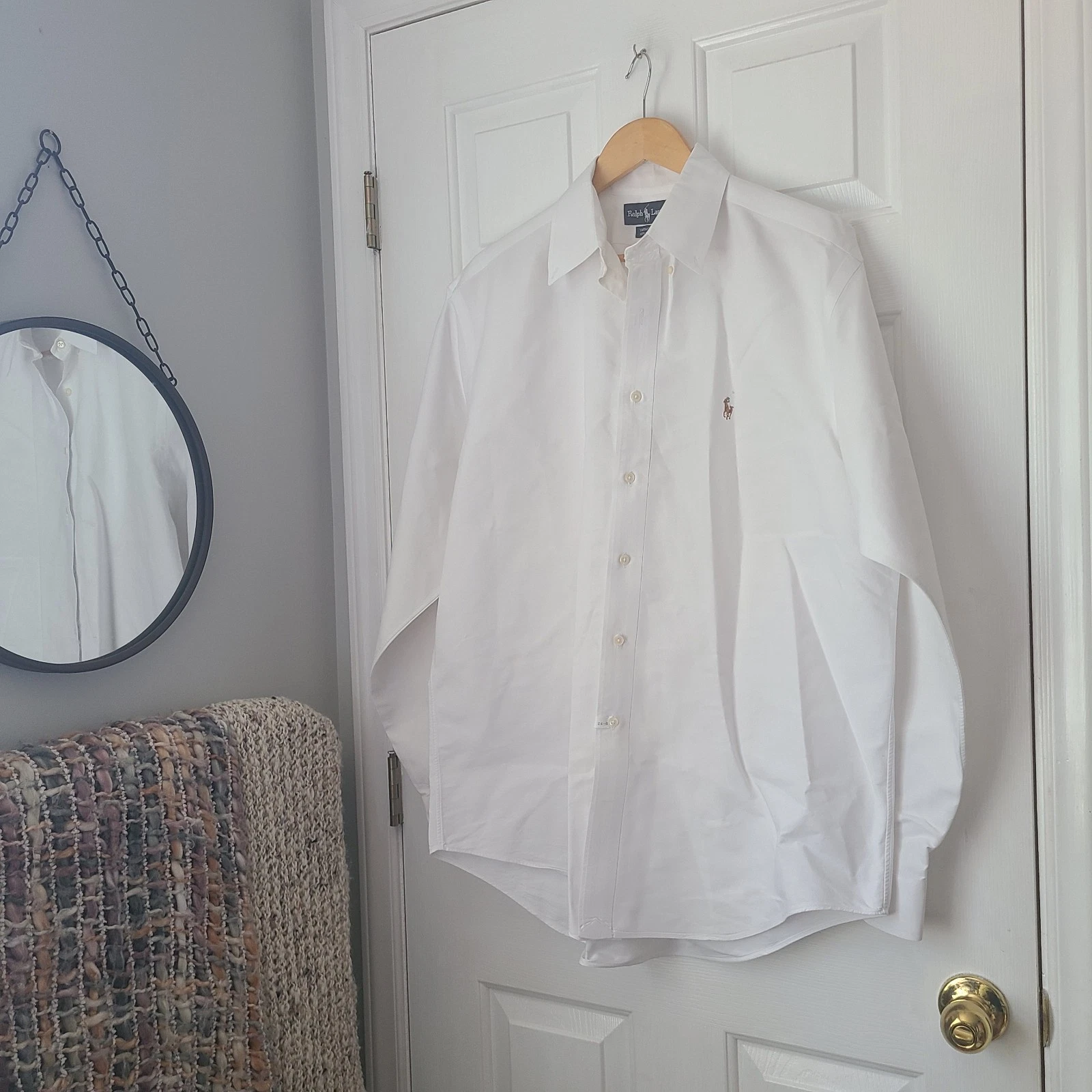 Vtg Ralph Lauren Yarmouth Button Up Shirt Sz 16.5 36 White Flesh Pony Preppy