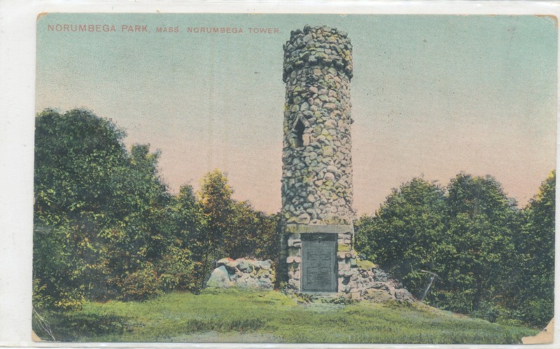 Norumbega Tower - Norumbega Park, MA - Madison WI 1908 Flag Cancel