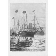 Flag Officers going on Board Royal Yacht at 1856 Naval Review Antique Print 1897