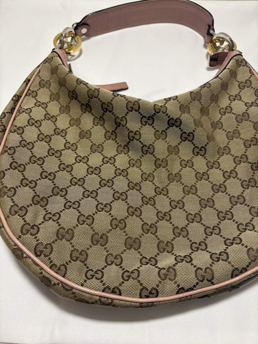 Gucci GG Twins Medium Hobo Monogram Canvas Pink Leather Gold