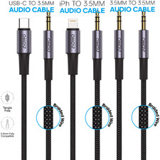 Braided Aux/3.5MM Audio Adapter - Type-C, USB-C, iPhone, Aux/3.5MM to Aux/3.5MM