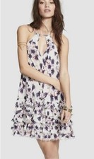 Free People Women’s Floral Feather White Purple Ruffle Mini Dress Size Small
