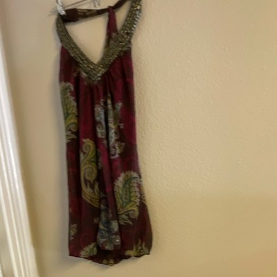 Intrigue paisley beaded halter mini dress multicolor sleeveless size 4