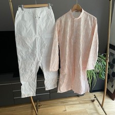 Men’s Cotton Kurta Pajama  2 Piece Set In Salmon Pink Top And White Bottoms