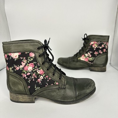 Steve Madden Floral Boot Women 8.5 M Leather Green
