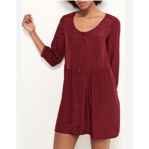 ba&sh Burgundy Swiss Dot Button Front Mini Dress Size 0 Red Boho Empire Waist