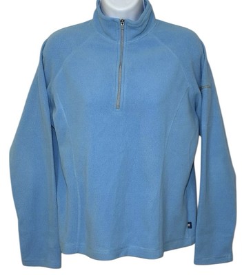 LL Bean Women s Medium Long Sleeve 1/4 Zip Light Blue Mock Neck Fleece Jacket
