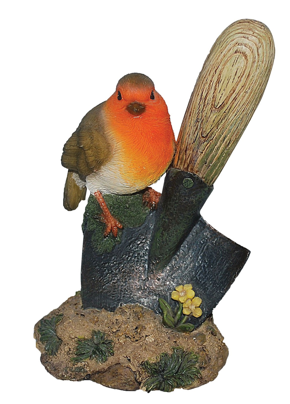 Robin Bird on Trowel - Lifelike Garden Ornament - Indoor Outdoor Garden Friends