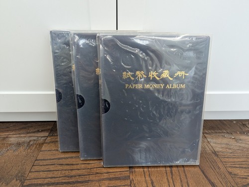 LOT OF 3 DK BLUE Hardcover Paper Money Currency Banknote Album 11.5x9 60 Pockets