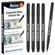 5 Pack Counterfeit Money Detector Pen, Money Marker Bill Detector Pen, Univer...