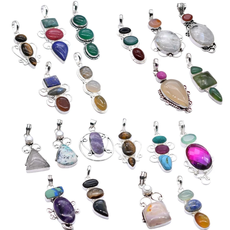 Pendente In Argento Placcato Con Gemme Assortite Gioielli Da Donna - Immagine 2 di 4