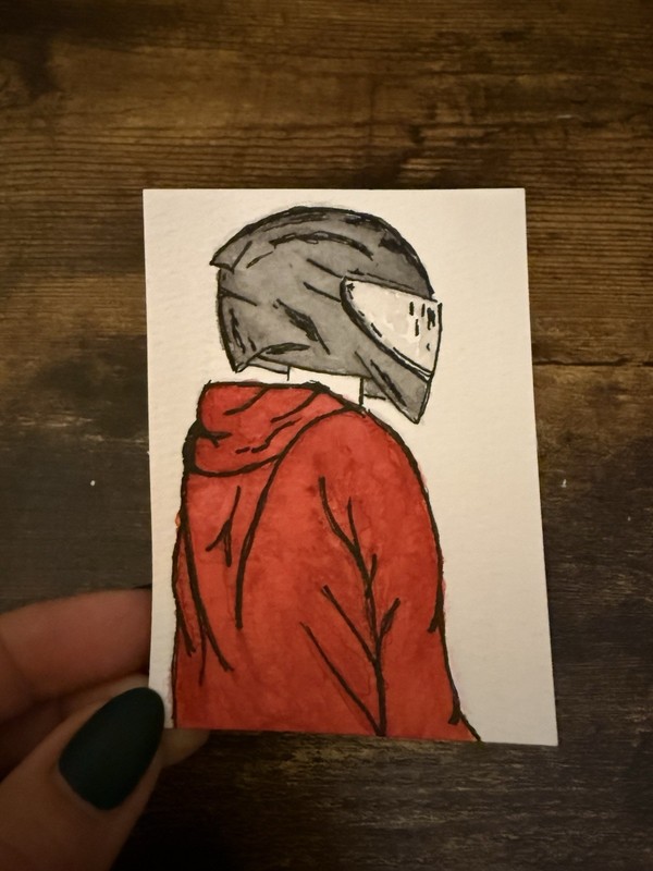 Original Motorcycle Art ACEO Sportbike Rider In Black Helmet #5 By mdesigns316