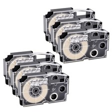 6PK XR-12X Label Tape Black on Clear Compatible Casio 12mm 0.47'' Cartridge KL60
