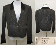 Valentino Miss V Blazer Women's 14 Purple Black Velvet Collar VTG 1990s J4642