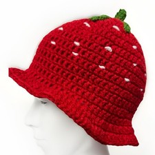 Strawberry red green Men's WOMEN Handmade crochet bucket Hat Unisex Cap Large