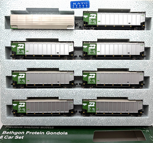 N KATO 106-4650 GÓNDOLA PROTEÍNA BETHGON CON CARGA JUEGO DE 8 CARROS BURLINGTON NORTH # 1 | Condition: New
