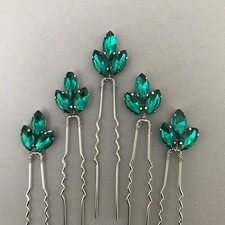 Bride Hair Accessories Crystal Hair Pins Clip Bobby Pins Green Rhinestone Bri...