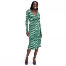 NWT DVF x Target Long Sleeve Midi Arrow Geo Green Wrap Dress, size XXS