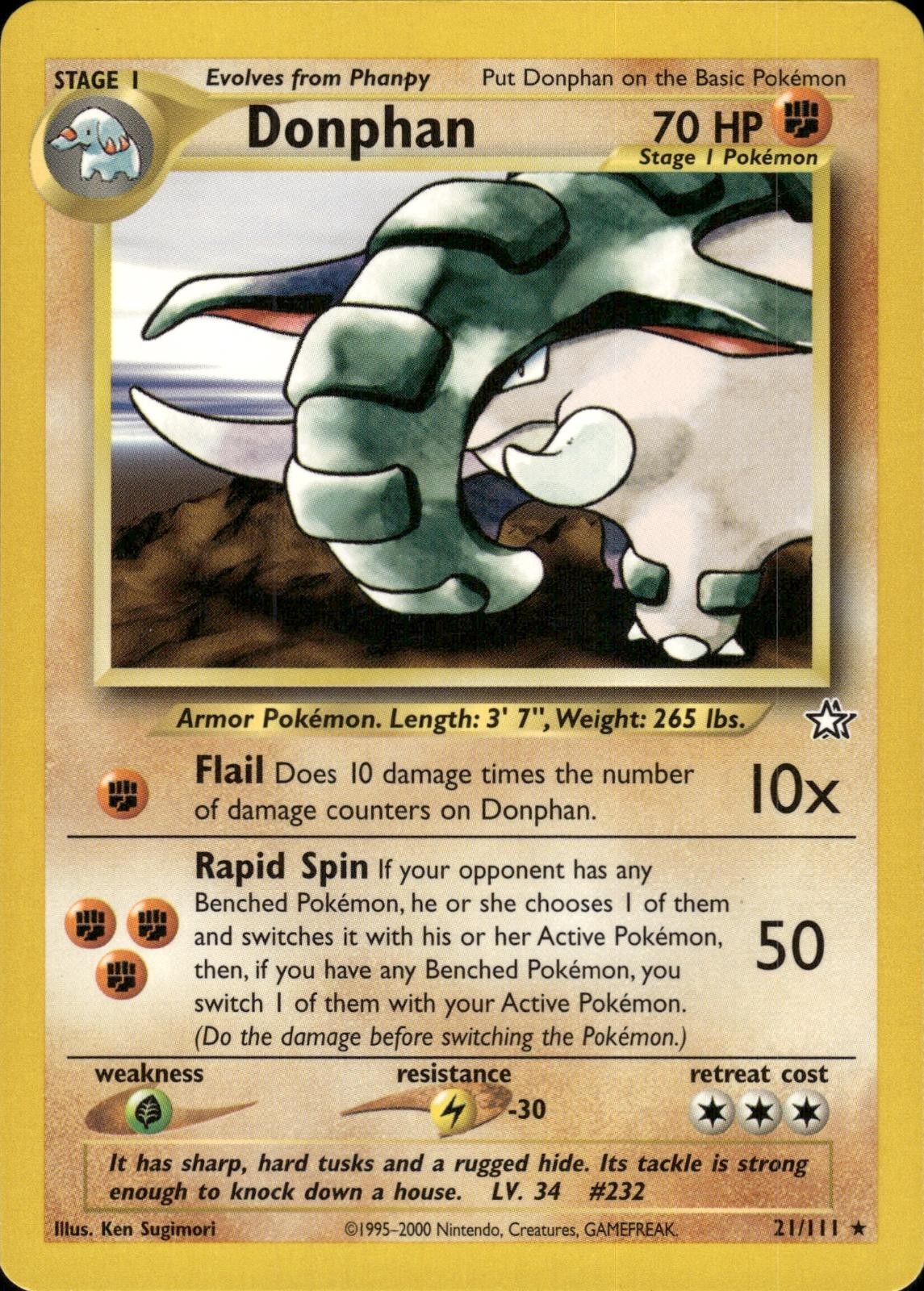 Pokemon Neo Genesis Rare Donphan 21/111 - Near Mint (NM)