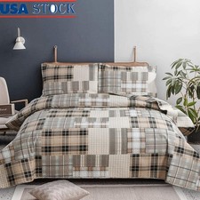 Classic Plaid Bedspread Lightweight Microfiber Quilt Pillow Shams All Seasons US