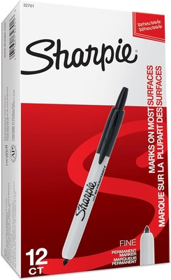 Sharpie einziehbare Permanentmarker | Fein 1 Stück (12er Pack), schwarz 