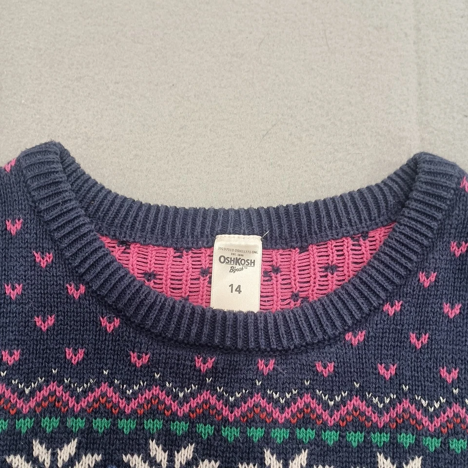 Suéter Niñas Unicornio Copo de Nieve Corazones Azul Marino y Rosa Oshkosh B'gosh Talla 14 Y2K Foto 3 de 4