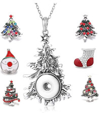 Snap Jewelry Necklace Charms with 6Pcs Christmas Tree Shape Snap Button Pendant