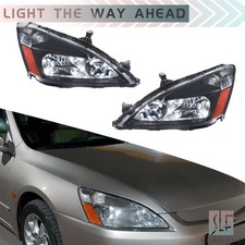 For Honda Accord Sedancoupe 2003-2007 Black Amber Headlights Headlamp Pair Set