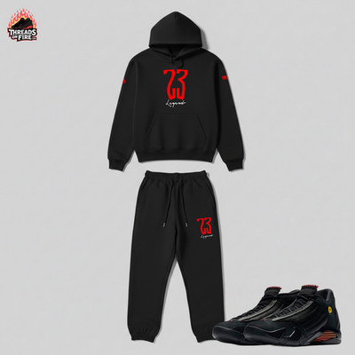 Black Hoodie Mens Sweatpants Black Red Sweatsuit Matches Air Jordan 14 Last Shot