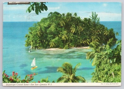 Picturesque Coastal Scene San San Jamaica W.I. Postcard 5.75 X 4