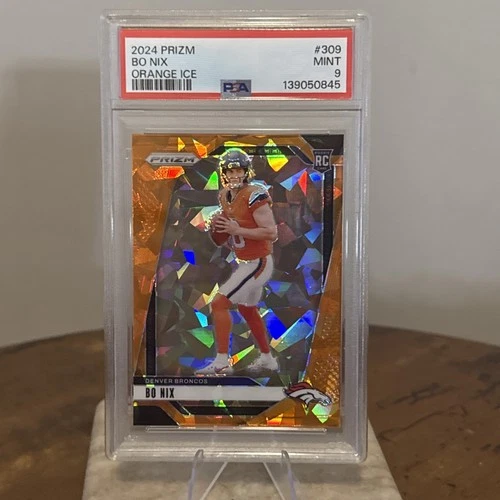 Bo Nix 2024 Panini Prizm #309 Orange Ice Prizm Rookie RC PSA 9 Broncos