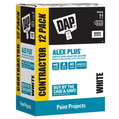 DAP ALEX Plus White Siliconized Acrylic Latex Caulk Sealant 10.1oz Tubes 12 Pack