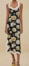 Farm Rio Black Wave Maxi Dress Medium Vacation Postcards NWT NEW