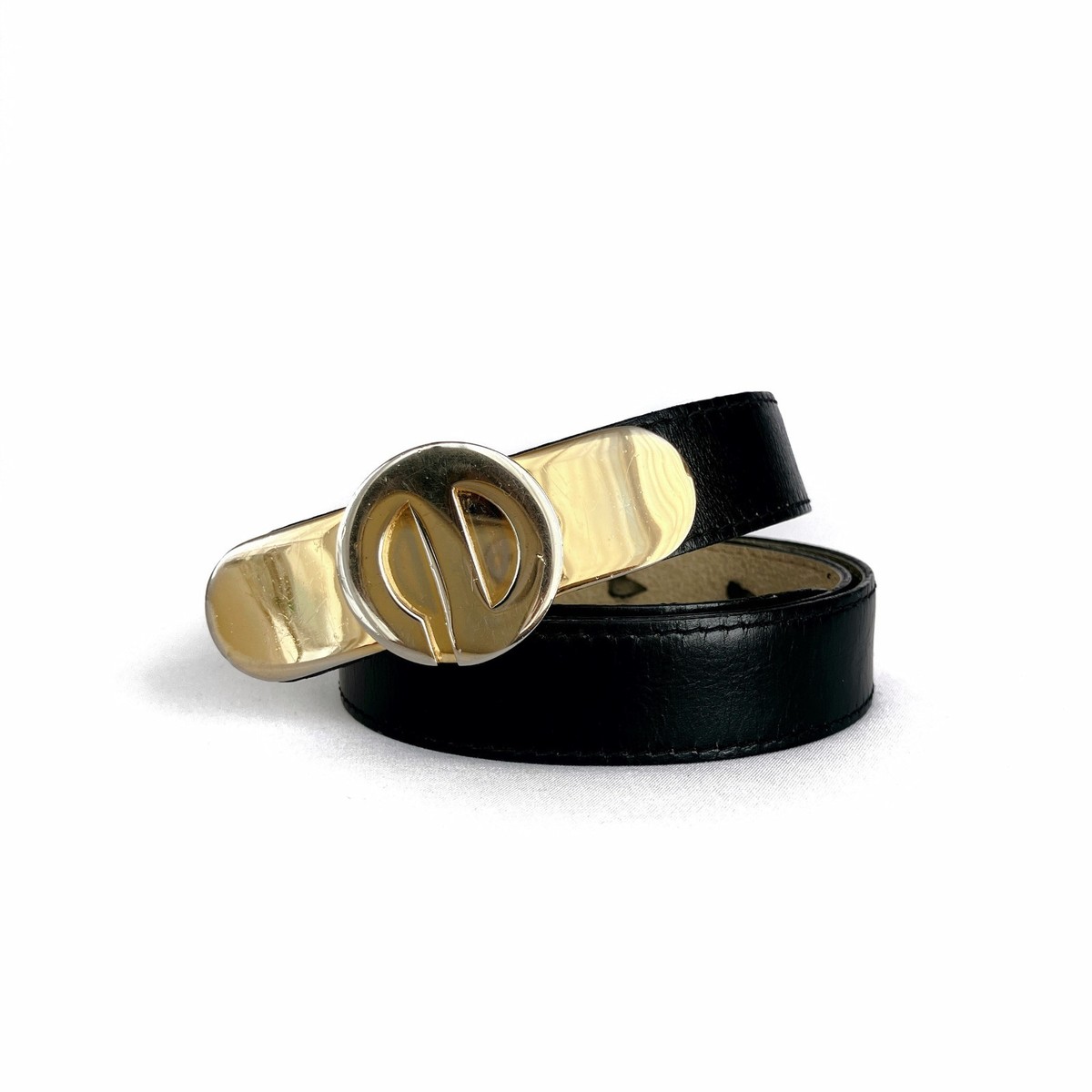Christian Dior Black Belt with Gold Buckle Dior Black & White Reversible Gold Buckle Belt – Savonches main image 3