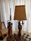 Vintage Hand Carved Wood Paul Revere Colonial Lamp Decor Minuteman Pair American — photo 9