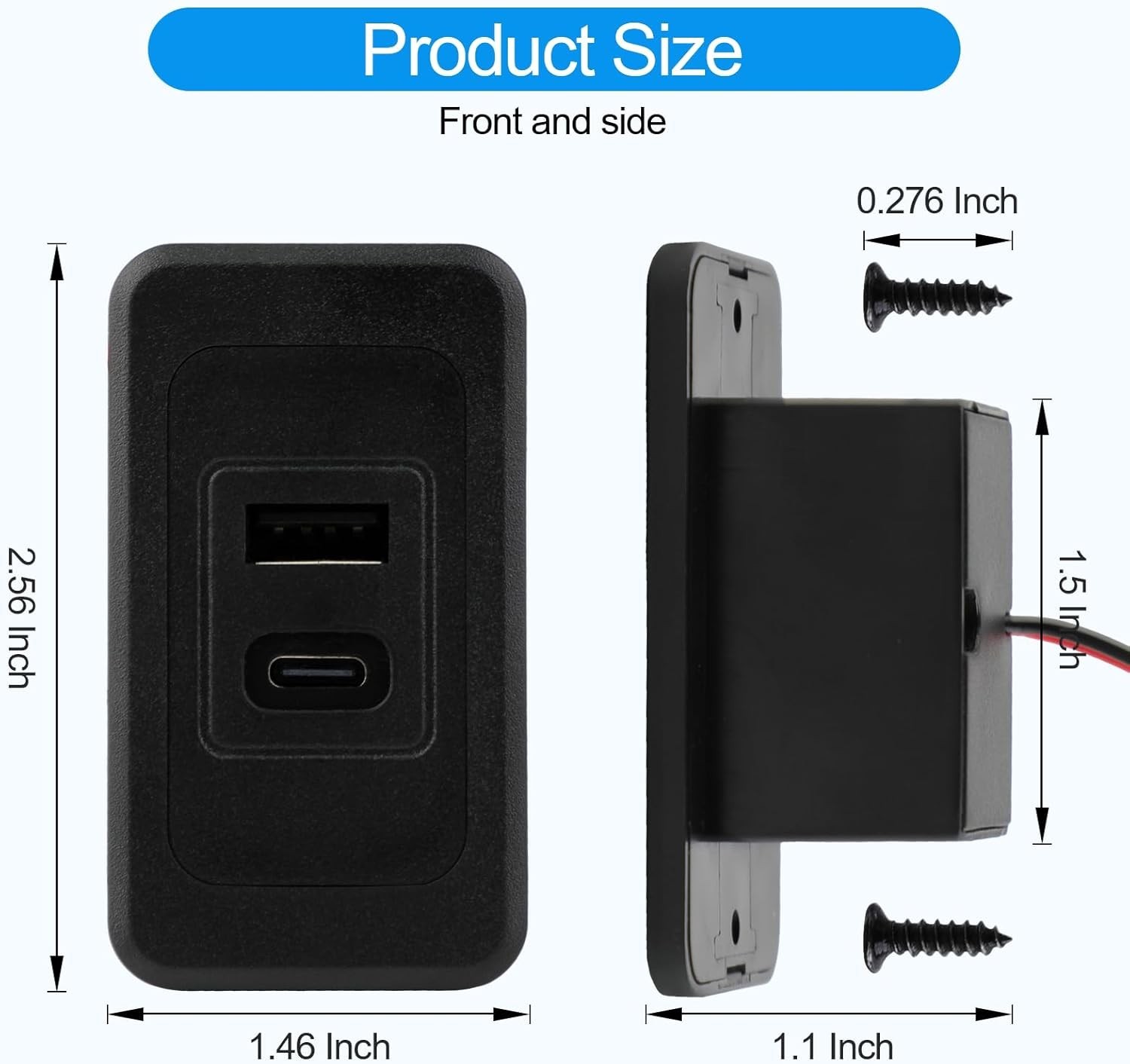2 Pack RV USB Outlet 12V-24V Wall Mount, Dual USB Charger, USB-A & USB-C Output