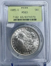 1885 O $1 PCGS MS63 Morgan Silver Dollar. Old Green Holder! (OGH)