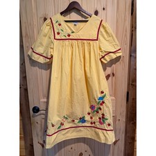Go Softly Patio Womens XL Yellow Cotton Strawberry Floral Embroidered Muu Muu